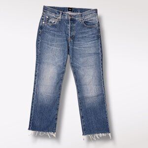 Edwin Straight Leg Jeans Blue Raw Hem 100% Cotton Medium Wash Size 24